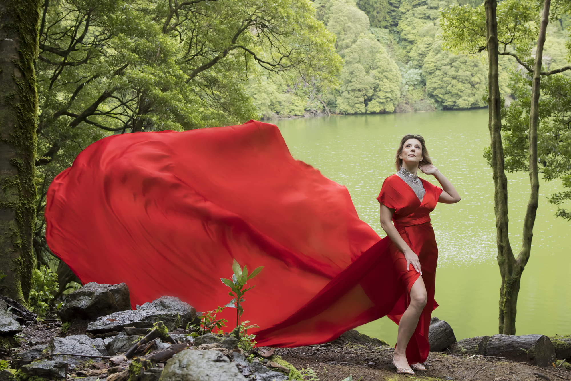 red dress photoshoot in Azores