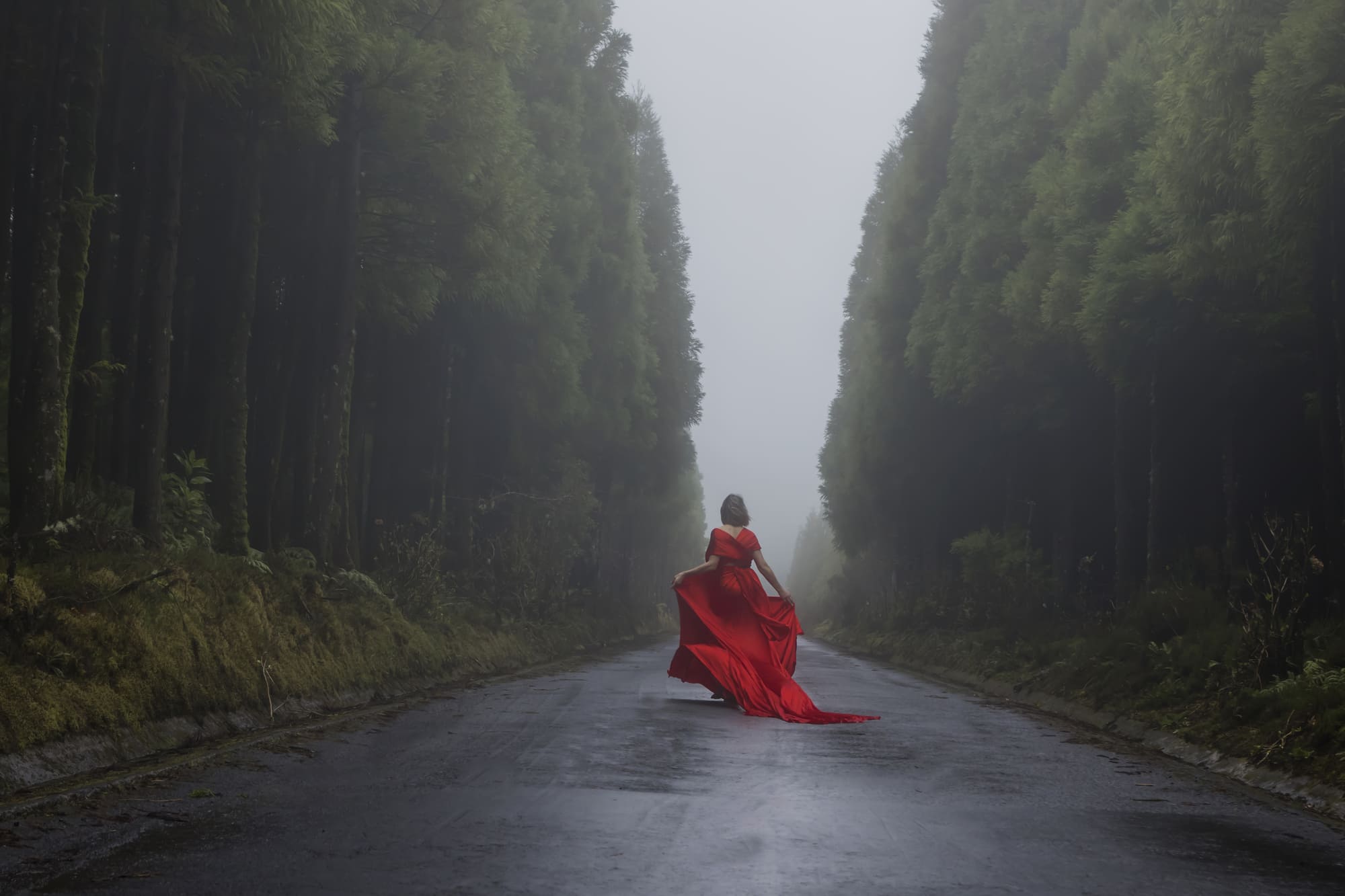 red dress photoshoot in Azores
